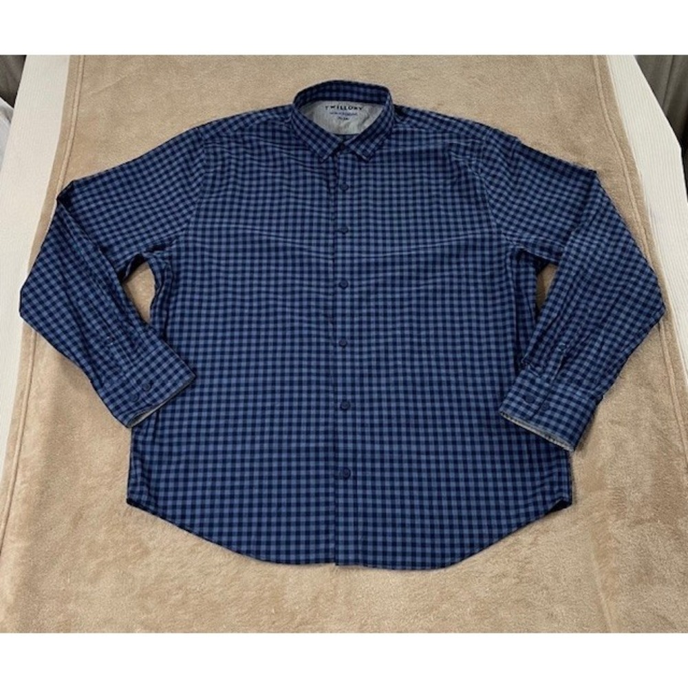 Twillory Shirt Mens XL-2XL Blue gingham plaid Untuckable‎  Button Down EUC